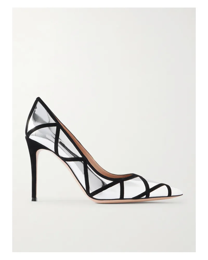 Gianvito Rossi 95 Suede-trimmed Mirrored-leather Pumps - Silver Silver