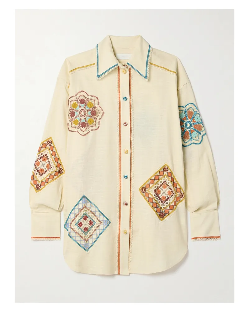 Zimmermann Ottie Hemd Aus Baumwolle Mit Einsätzen Aus Guipure-spitze - Creme Creme