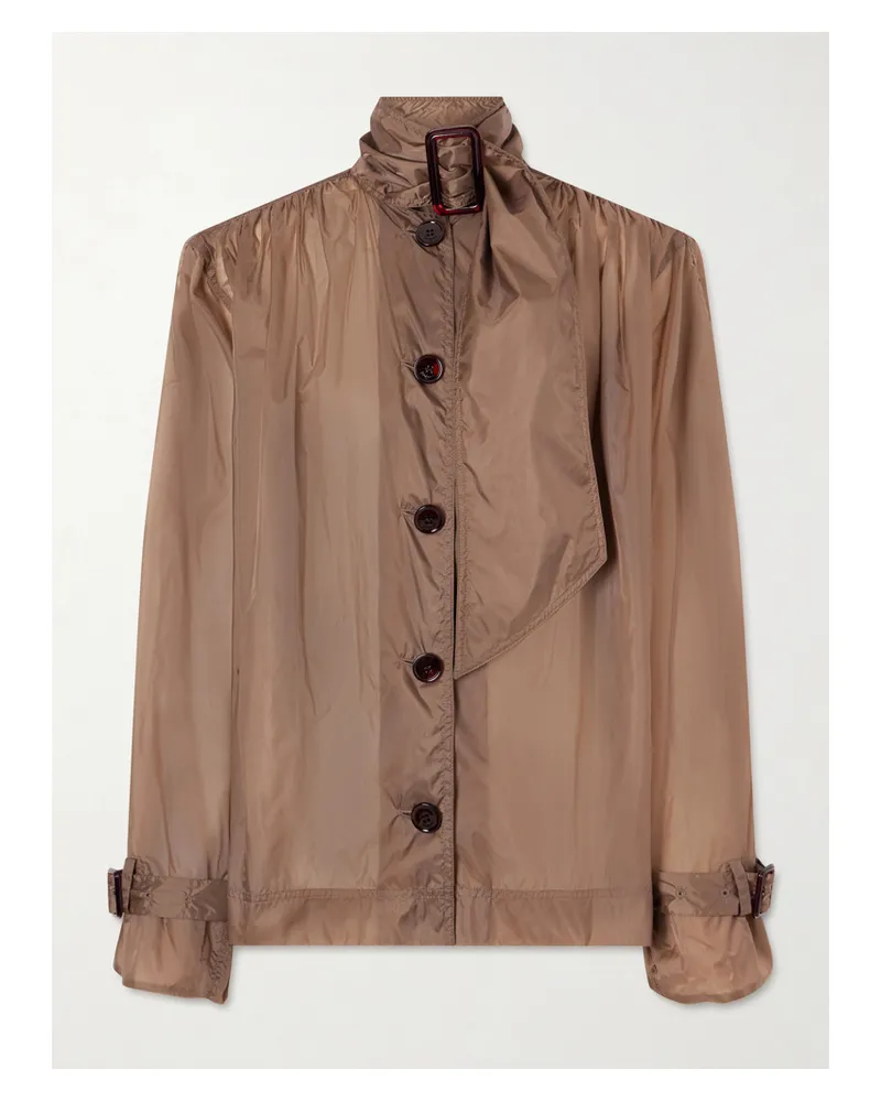 Saint Laurent Tie-detailed Gathered Shell Shirt - Brown Brown