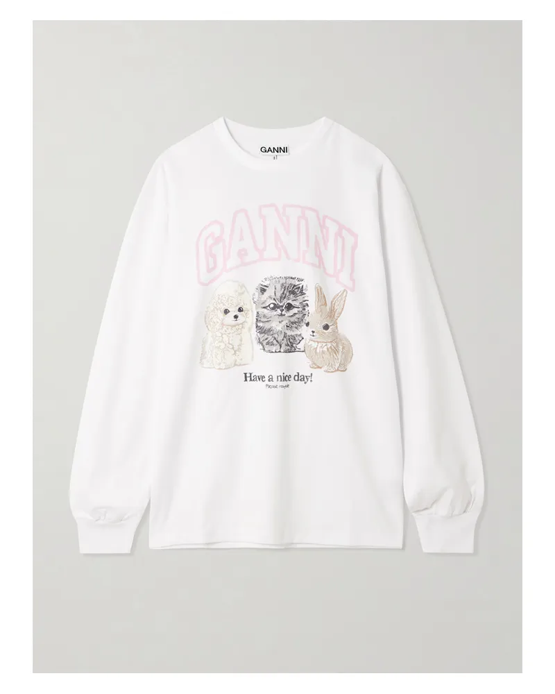 Ganni Oversized-sweatshirt Aus Recyceltem Biobaumwoll-jersey Mit Print - Weiß Weiß