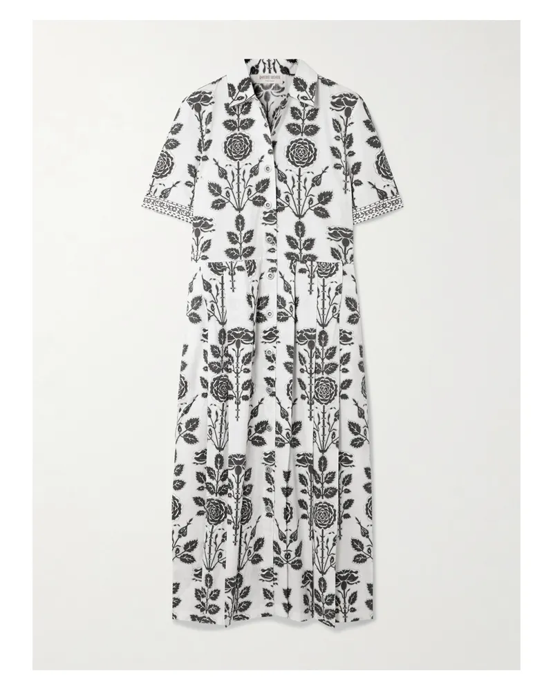 Emporio Sirenuse Claudia Midi-hemdblusenkleid Aus Baumwolle Mit Blumenprint, Falten Und Bindegürtel - Mehrfarbig Mehrfarbig