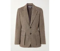 Preston Ii Blazer Aus Tweed Aus Einer Kaschmir-seidenmischung Mit Fischgratmuster Und Velourslederbesätzen - Braun