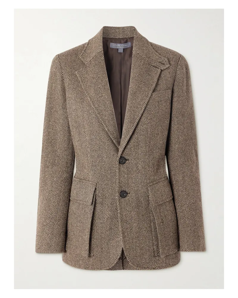 Ralph Lauren Preston Ii Blazer Aus Tweed Aus Einer Kaschmir-seidenmischung Mit Fischgratmuster Und Velourslederbesätzen - Braun Braun