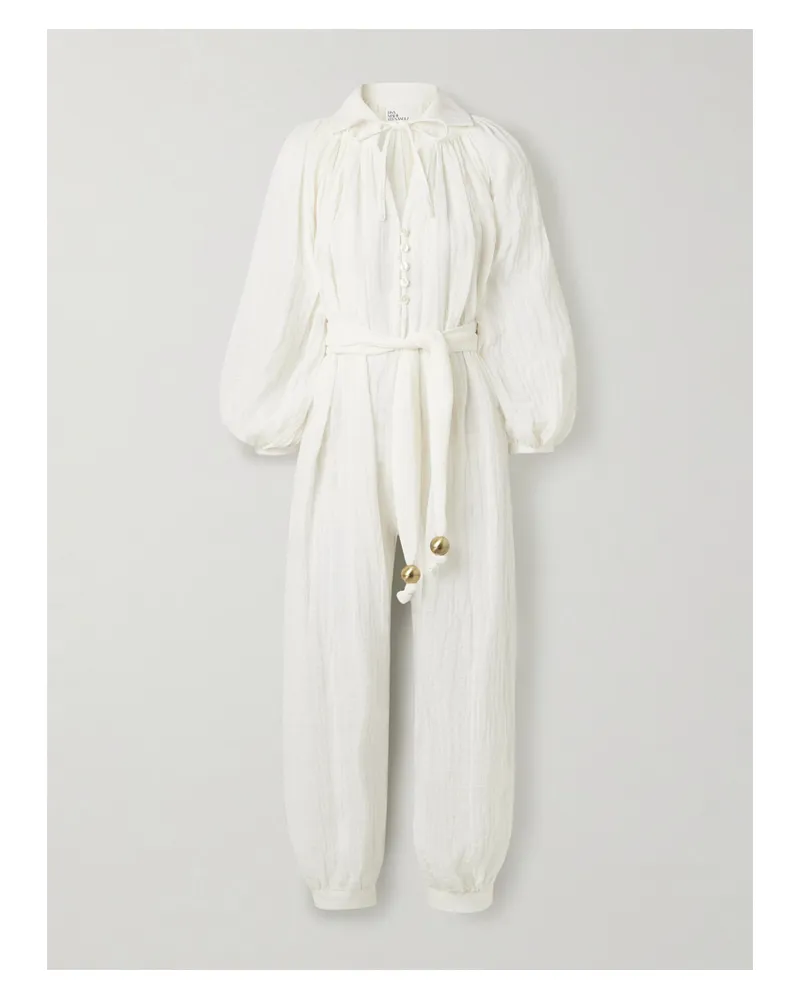 Lisa Marie Fernandez Poet Verkürzter Jumpsuit Aus Gaze Aus Einer Leinenmischung Mit Bindegürtel - Weiß Weiß