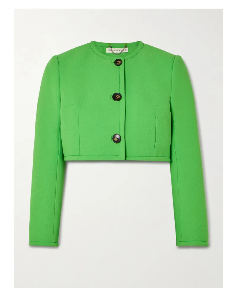 EMILIA WICKSTEAD Lizette Verkürzte Jacke Aus Woll-crêpe - Grün Grün