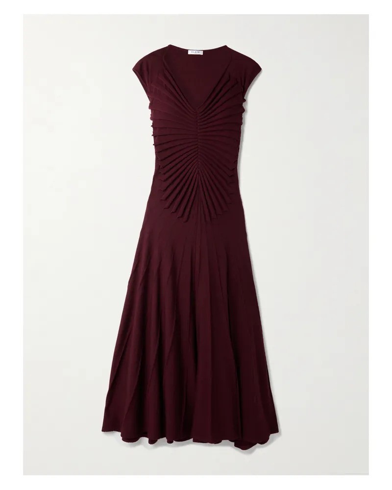 Alaïa Pleated Wool Midi Dress - Burgundy Burgundy
