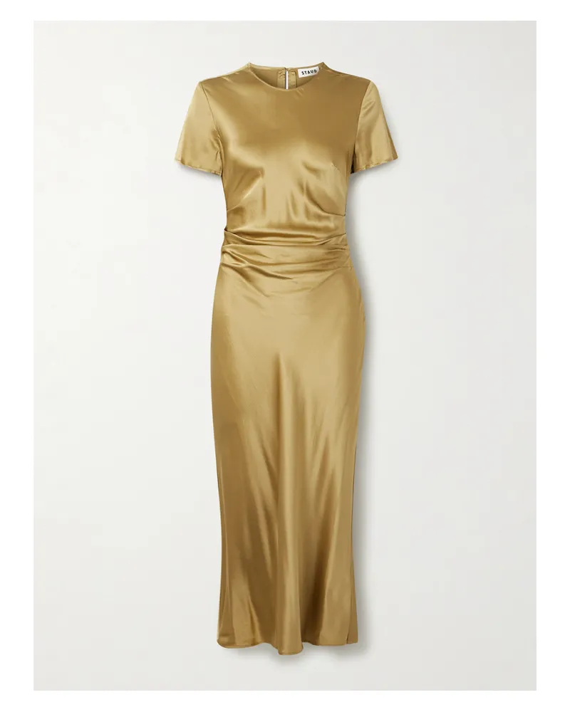 STAUD Marcel Midikleid Aus Stretch-seiden-charmeuse Mit Raffungen - Gold Gold
