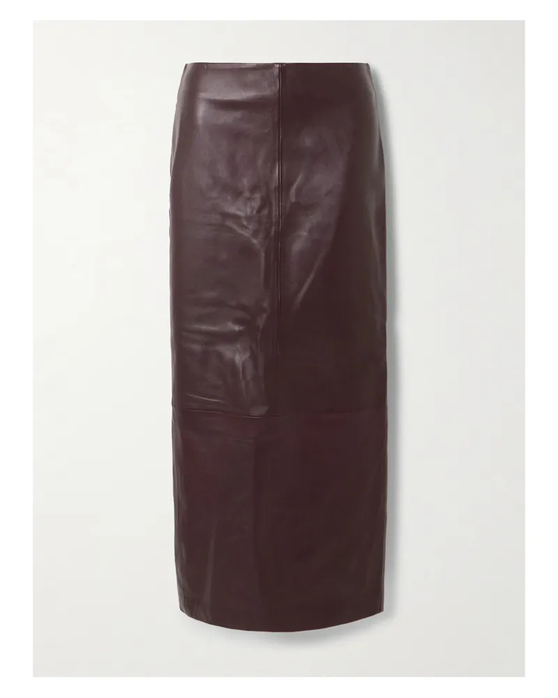 St. Agni Paneled Leather Maxi Skirt - Burgundy Burgundy