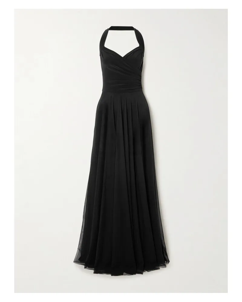 Norma Kamali Cayla Neckholder-maxikleid Aus Stretch-jersey Und Mesh Mit Falten - Schwarz Schwarz