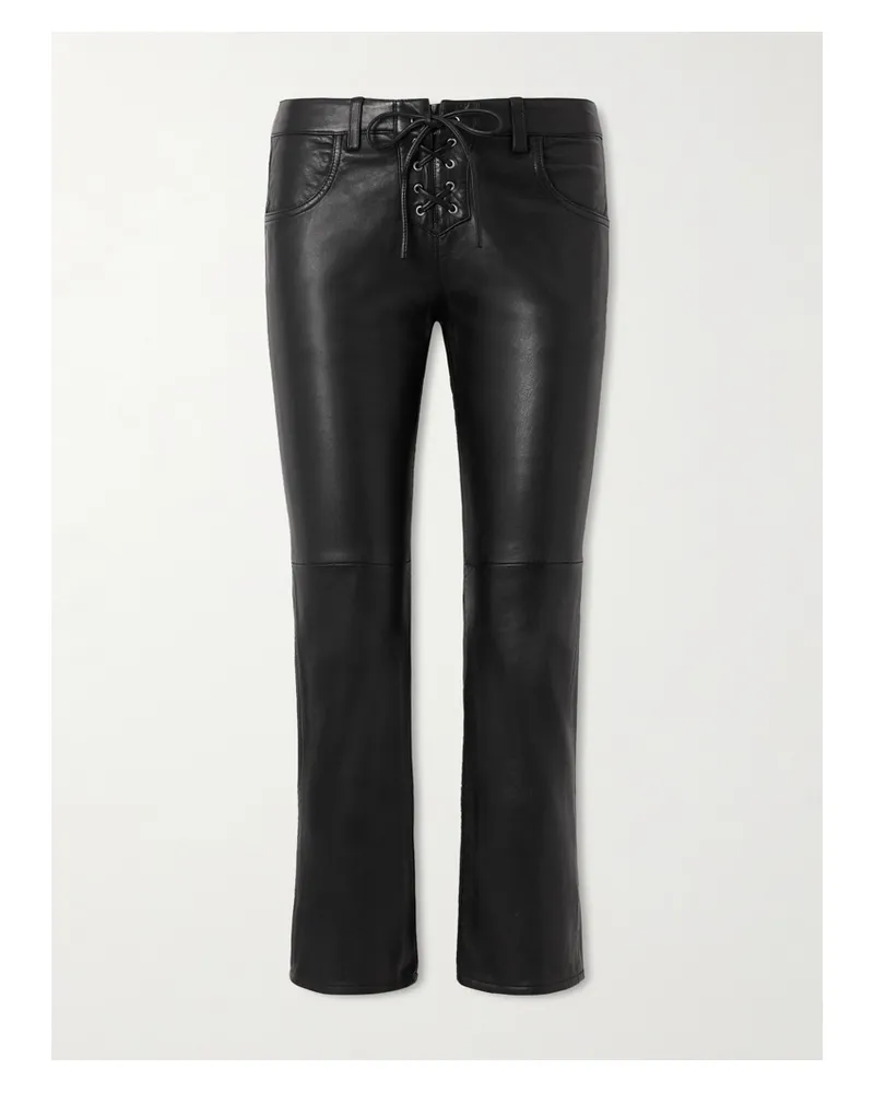 Isabel Marant Vanel Cropped Lace-up Leather Slim-leg Pants - Black Black