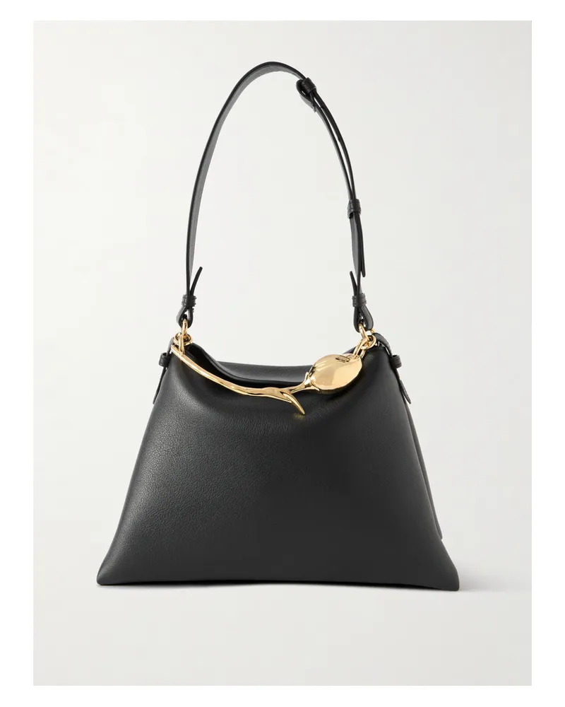 Erdem Bloom Large Embellished Textured-leather Shoulder Bag - Black Black