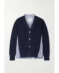 Sacai Cardigan aus Baumwolle und Gestreifter Popeline Blau