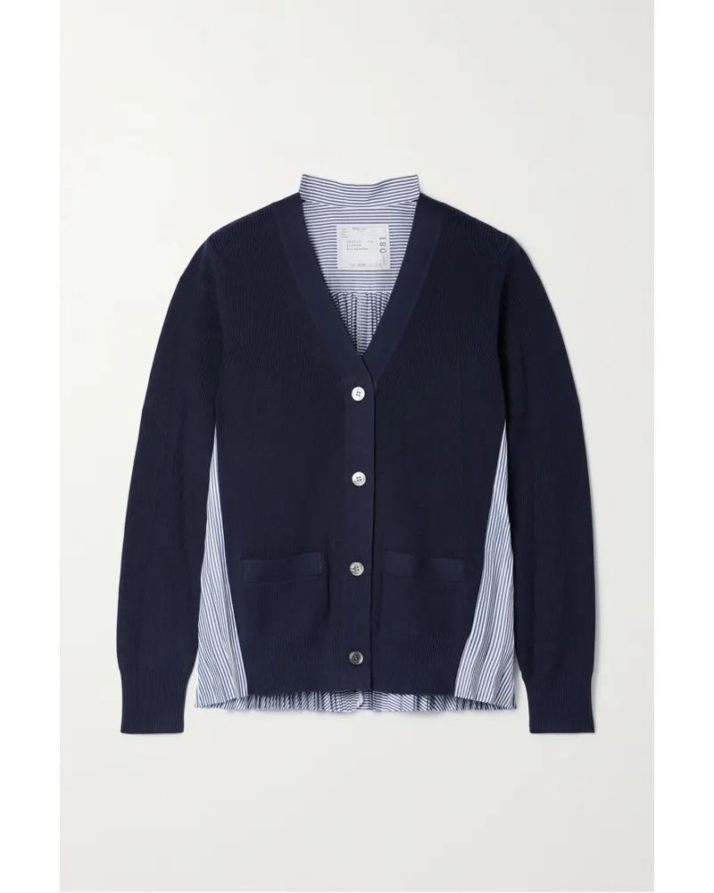 Sacai Cardigan aus Baumwolle und Gestreifter Popeline Blau