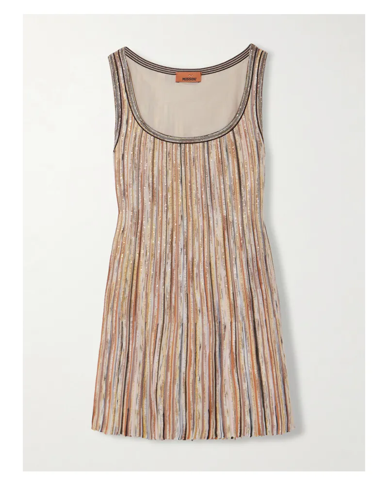 Missoni Striped Sequined Metallic Ribbed-knit Mini Dress - Brown Brown