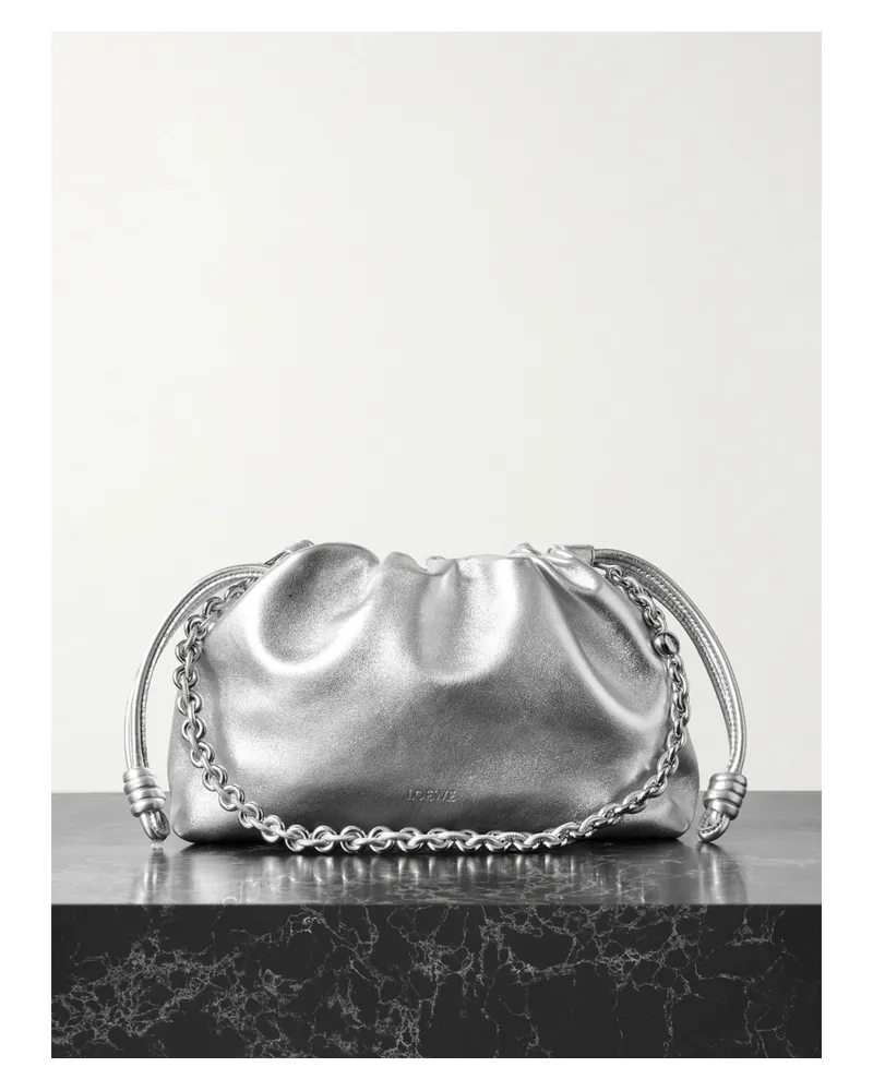 Loewe Flamenco Metallic Leather Clutch - Silver Silver