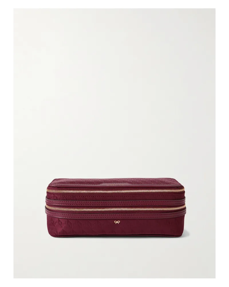 Anya Hindmarch Make-up Kosmetiktasche Aus Recyceltem Nylon-jacquard Mit Logomuster Und Lederbesätzen - Rot Rot