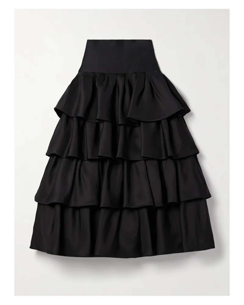 Carolina Herrera New York Gestufter Midirock Aus Seidengazar Mit Volants - Schwarz Schwarz