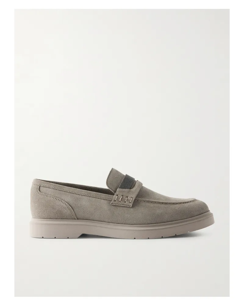 Brunello Cucinelli Loafers Aus Veloursleder Mit Zierperlen - Grau Grau