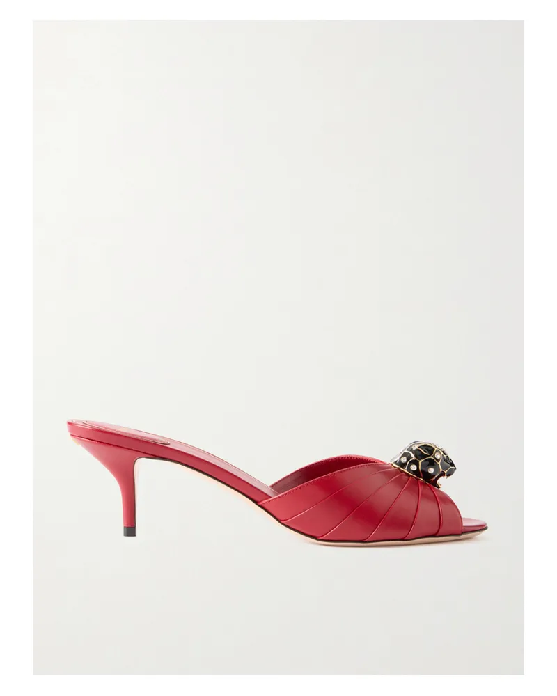 Valentino Garavani Panthea 55 Mules Aus Leder Mit Raffungen Und Verzierung - Rot Rot