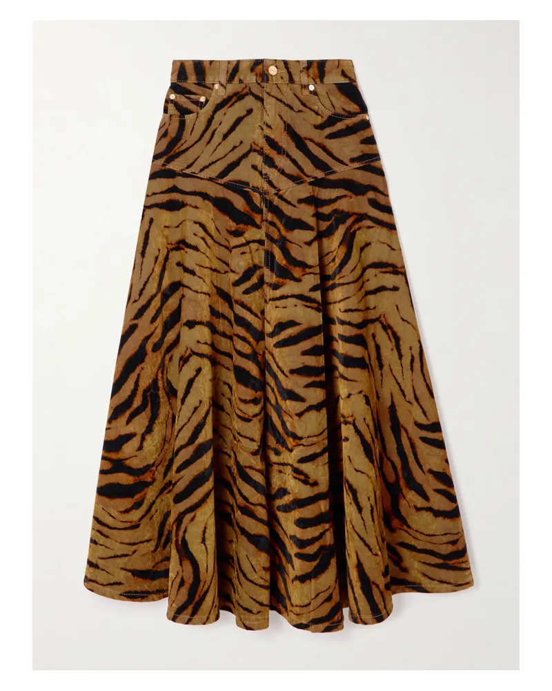 Ganni Maxirock Aus Bedrucktem Denim Mit Flockprint - Animal-Print Animal-print