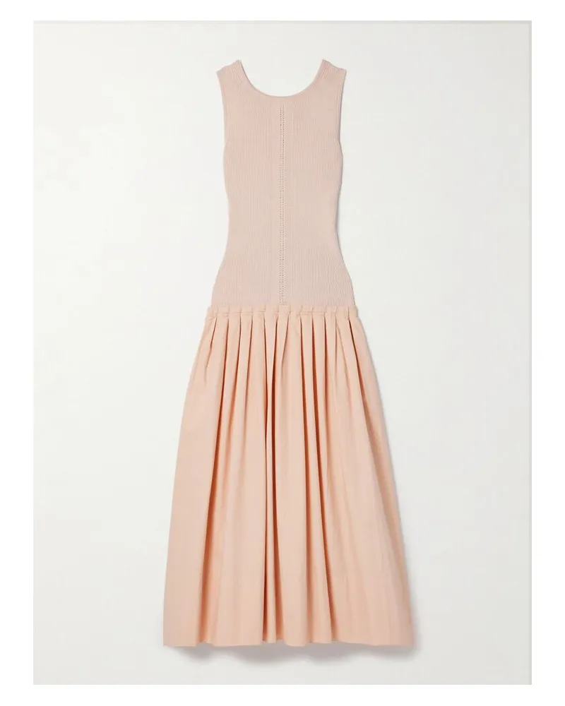 Proenza Schouler Gene Midikleid Aus Baumwollpopeline Und Pointelle-strick Aus Einer Seiden-baumwollmischung Mit Falten - Pink Pink