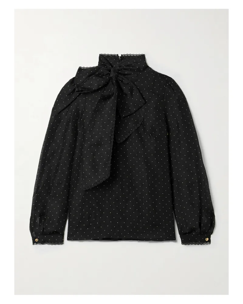 Zimmermann Schluppenbluse Aus Organza Aus Einer Leinen-seidenmischung Mit Punkten Und Spitzenbesätzen - Schwarz Schwarz
