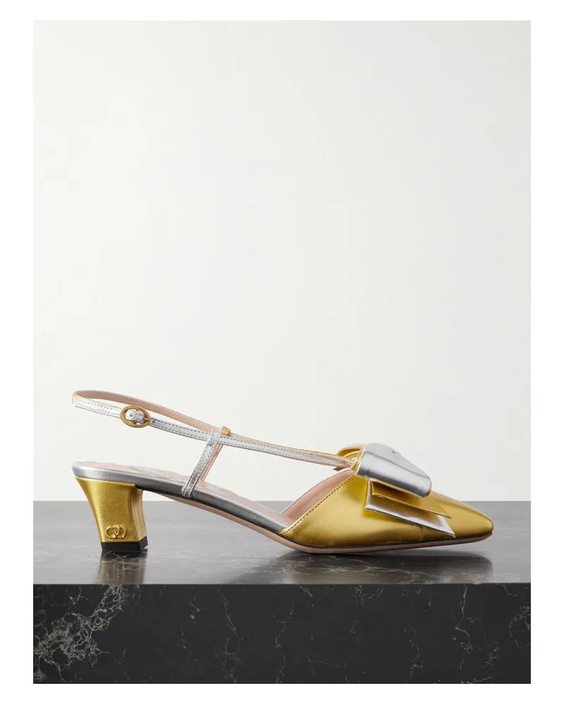 Valentino Garavani Bowow Zweifarbige Pumps Aus Metallic-leder - Gold Gold