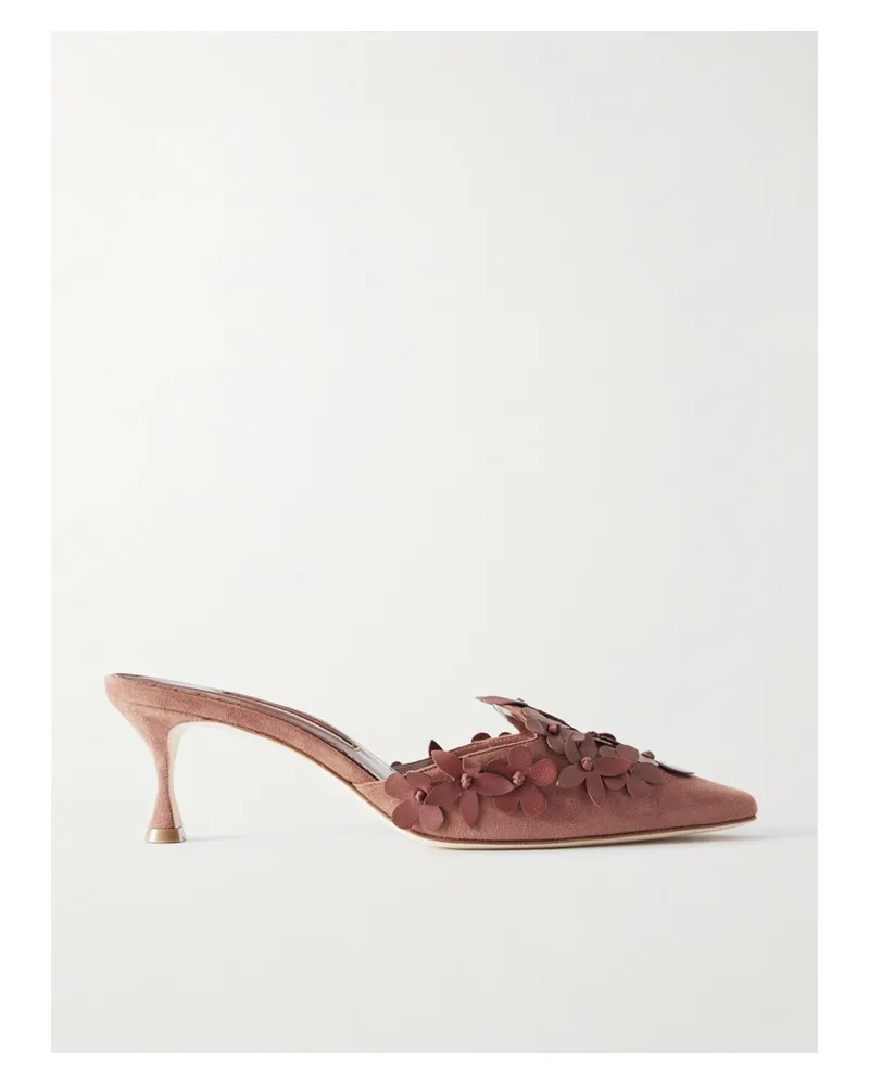Manolo Blahnik Harnes 50 Mules Aus Veloursleder Mit Applikationen - Braun Braun