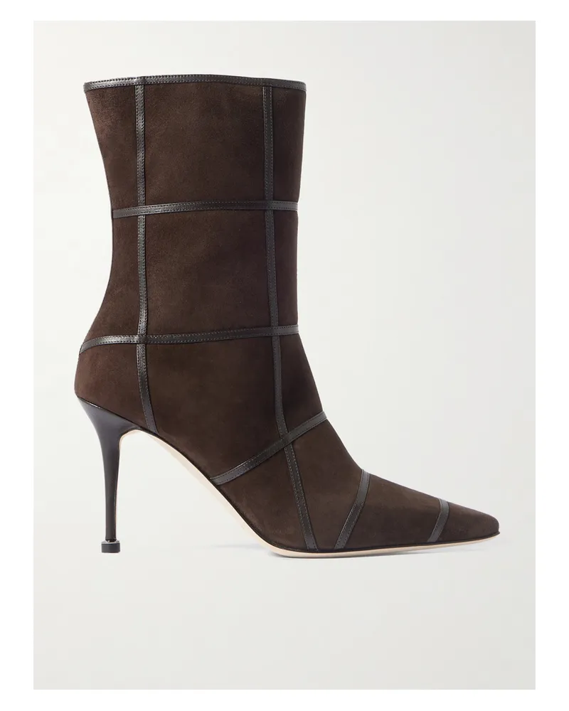Manolo Blahnik Trulonapla 90 Leather-trimmed Suede Ankle Boots - Brown Brown