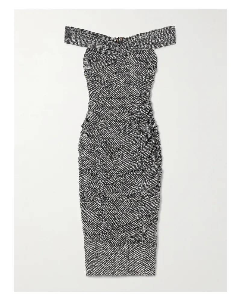 Dolce & Gabbana Schulterfreies Midikleid Aus Einer Bedruckten Seidenmischung Mit Raffungen - Grau Grau
