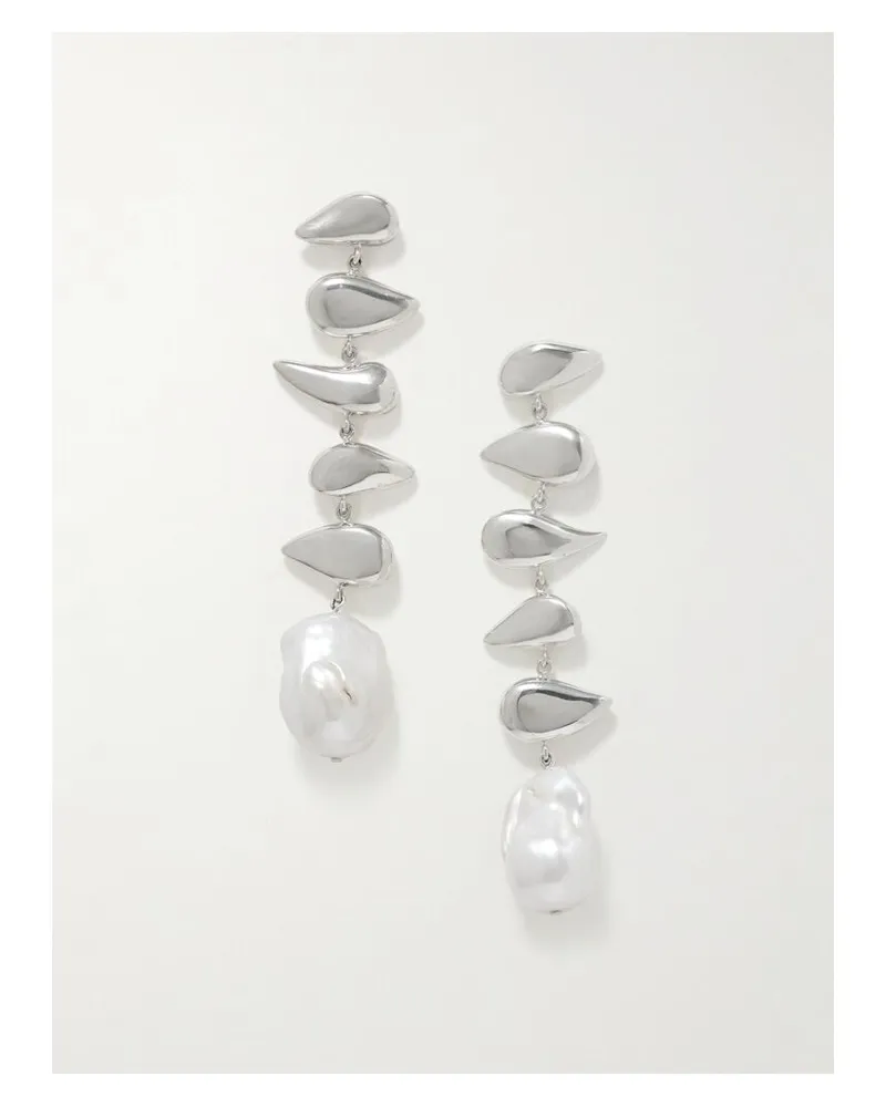 AGMES Long Flora Ohrringe Aus Sterlingsilber Mit Perlen Silber