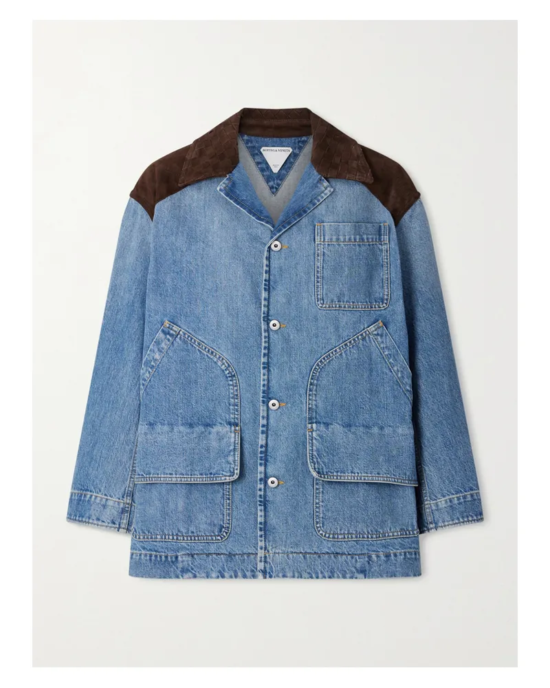 Bottega Veneta Intrecciato Leather-trimmed Denim Jacket - Blue Blue