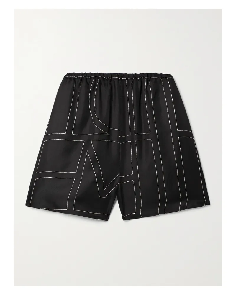 Totême Embroidered Silk-twill Shorts - Black Black