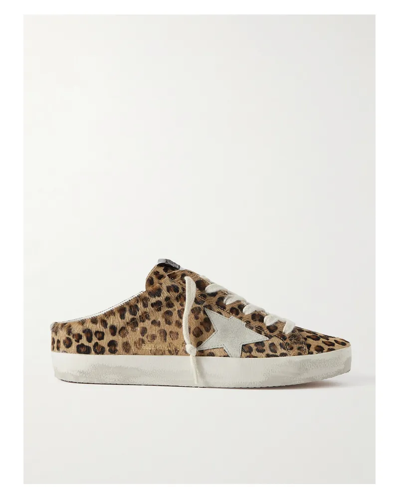 Golden Goose Super-star Sabot Distressed Leopard-print Calf Hair Slip-on Sneakers - Brown Brown