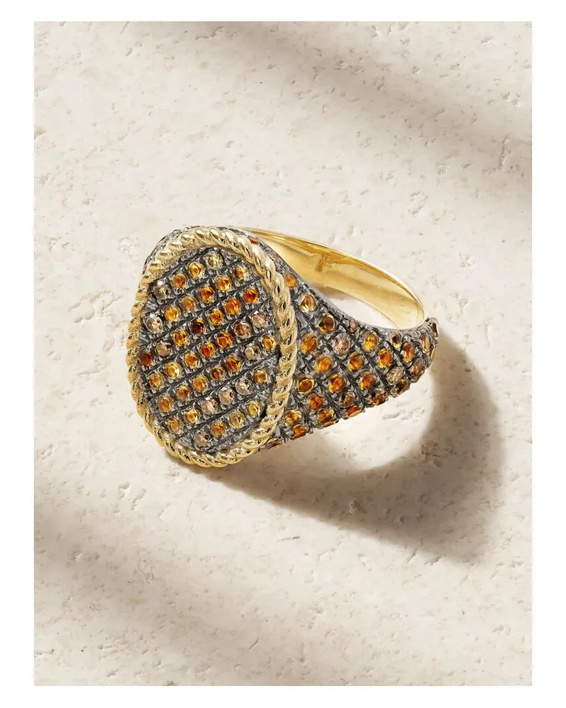Yvonne Léon Chevalière Ovale Siegelring Aus 9 Karat Gold Mit Diamanten Und Citrinen Gold