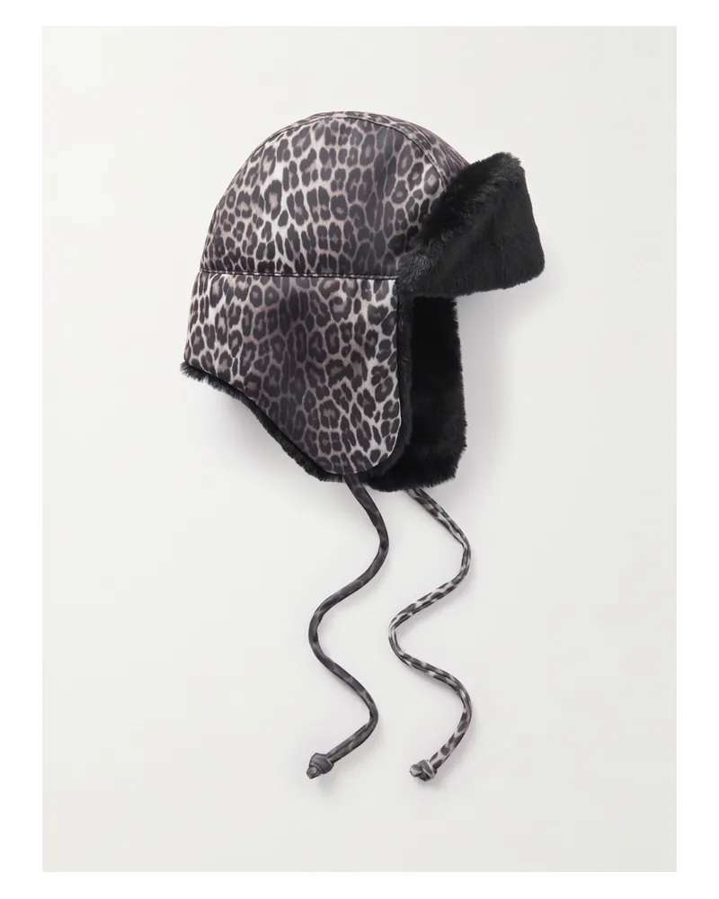 Maison Michel Bibiana Trapper-mütze Aus Stretch-material Mit Leopardenprint Und Faux-fur-futter - Braun Braun