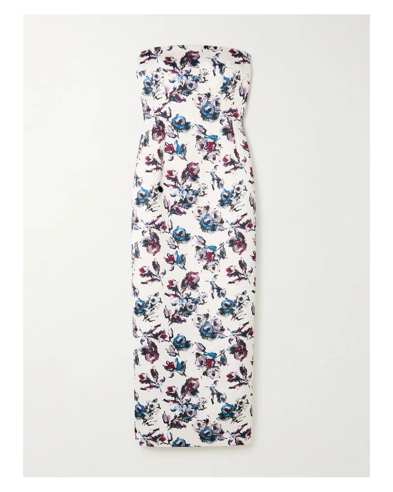 EMILIA WICKSTEAD Laelia Genzianella Strapless Floral-print Duchesse-satin Midi Dress - White White
