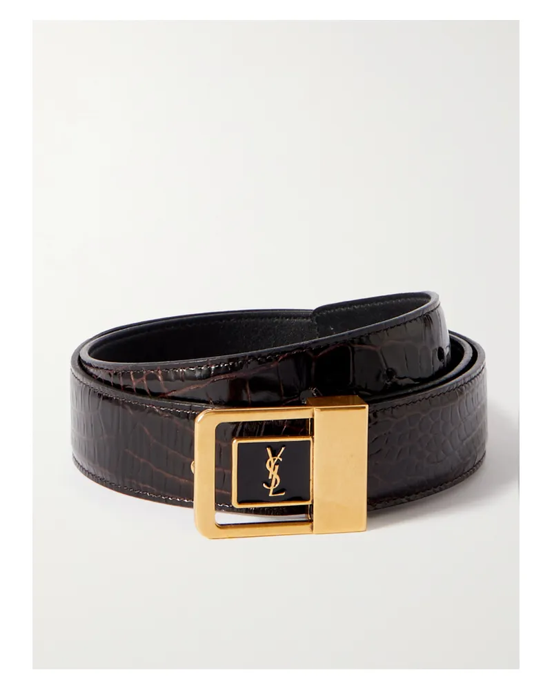 Saint Laurent Croc-effect Leather Belt - Brown Brown