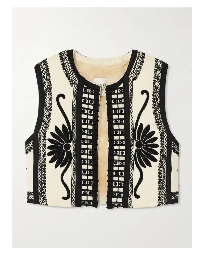 Sea Ambrose Verkürzte Weste Aus Baumwoll-canvas Mit Zierperlen Und Stickereien - Creme Creme