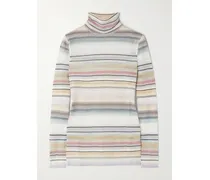 Rollkragenpullover Aus Gestreiftem Metallic-häkelstrick - Mehrfarbig