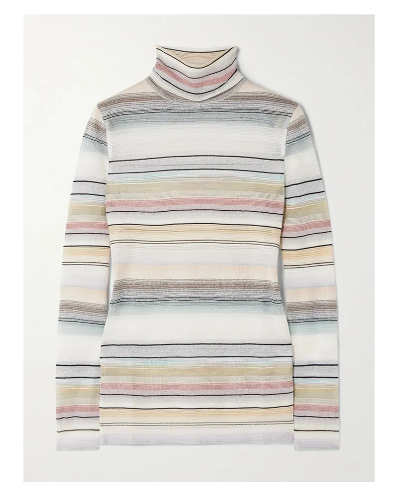 Missoni Rollkragenpullover Aus Gestreiftem Metallic-häkelstrick - Mehrfarbig Mehrfarbig