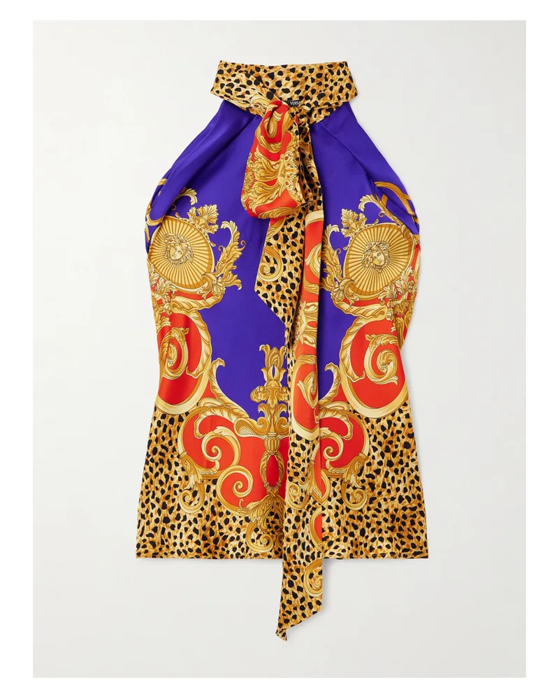 Versace Ärmellose Schluppenbluse Aus Bedruckter Seide - Mehrfarbig Mehrfarbig