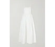 Chamomile Pintucked Embroidered Cotton-poplin Midi Dress - White