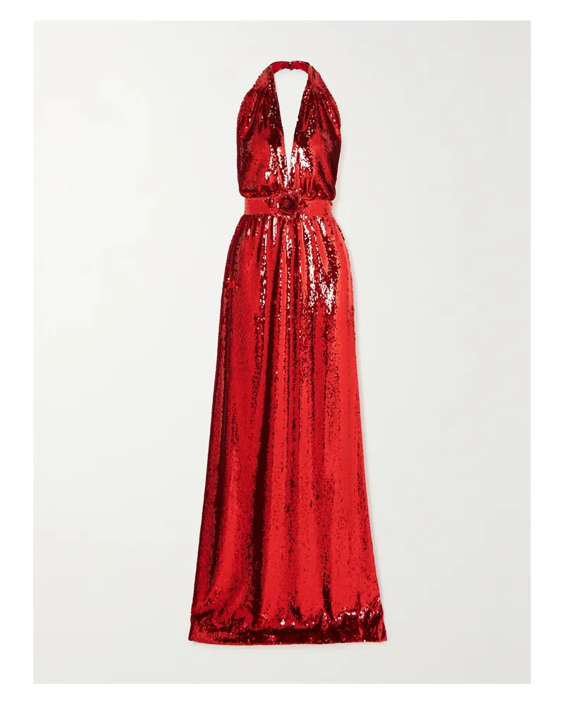Rodarte Neckholder-robe Aus Crêpe Mit Pailletten Und Verzierung - Rot Rot