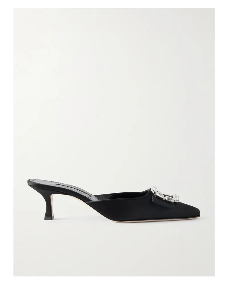 Manolo Blahnik Mayjou 50 Crystal-embellished Satin Mules - Black Black
