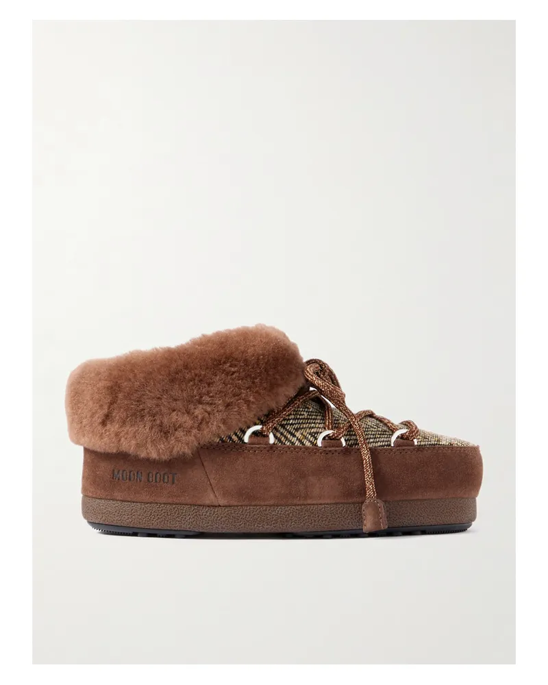 Moon Boot Guest In Residence Evx Chalet Flache Schuhe Aus Strick Und Veloursleder Mit Besatz Aus Plüschmaterial - Braun Braun
