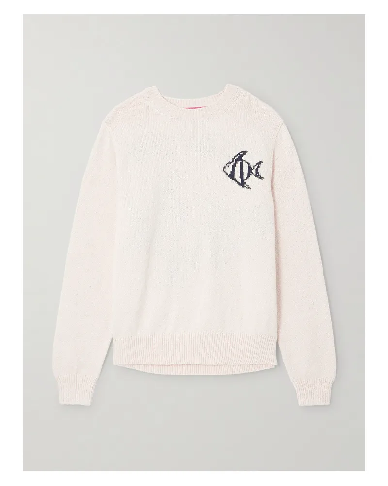 The Elder Statesman Pullover Aus Baumwolle Mit Intarsienmotiv - Weiß Weiß