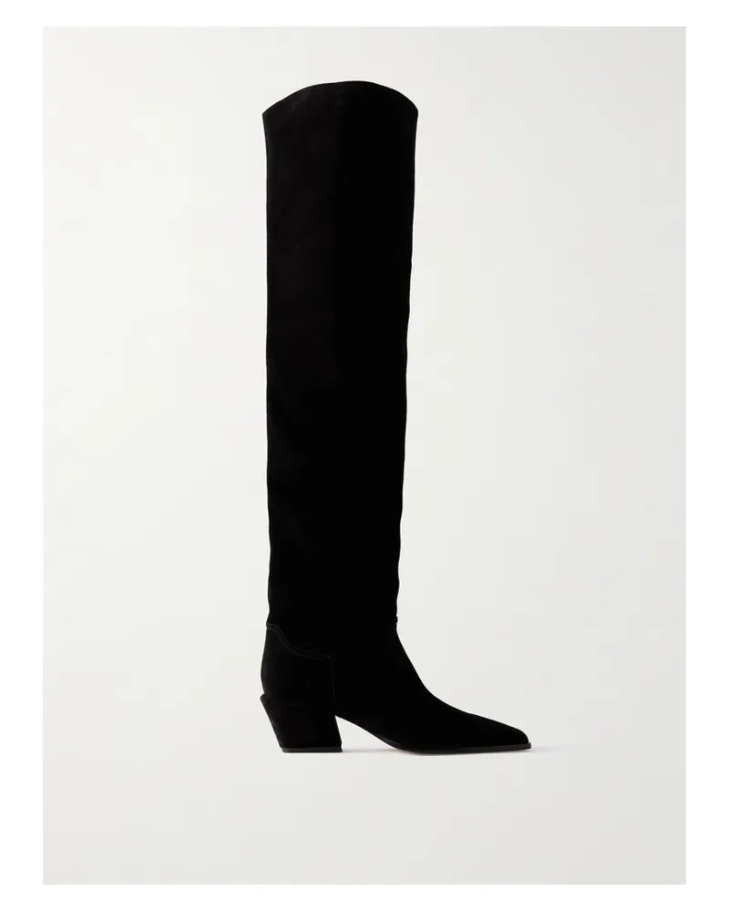 Paris Texas Bettina Overknees Aus Veloursleder - Schwarz Schwarz