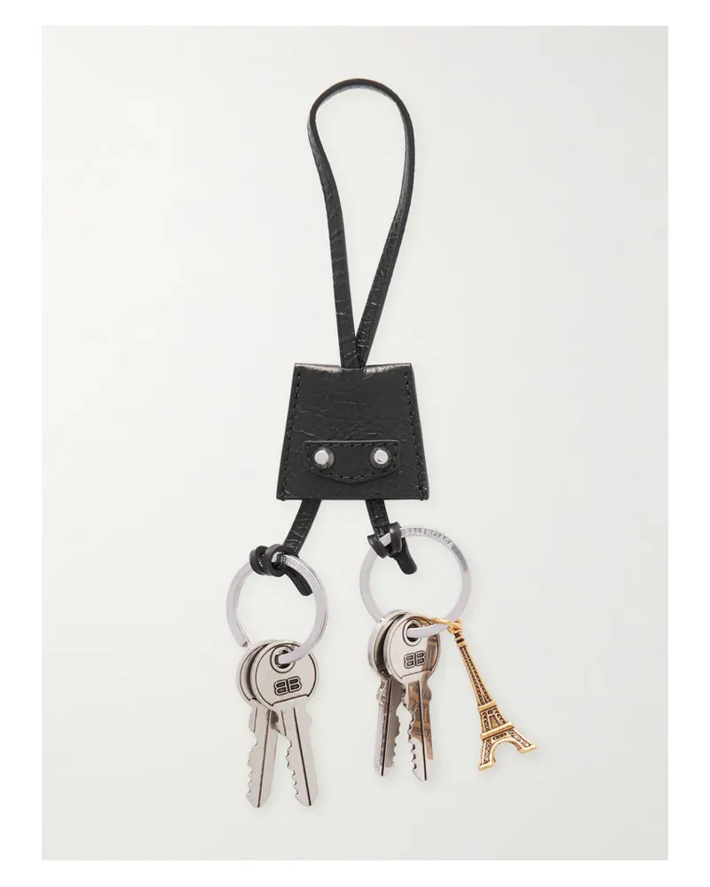 Balenciaga Le City Eiffel Textured-leather, Silver And Gold-tone Bag Charm - Black Black