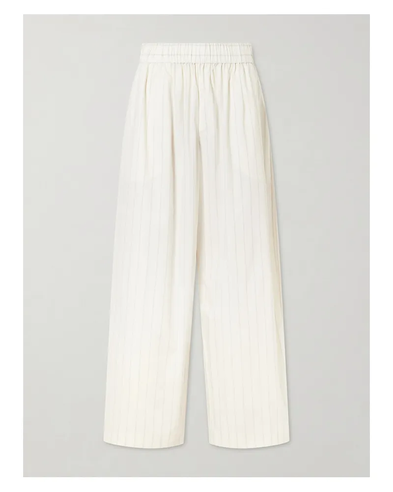 St. Agni Everyday Striped Cotton-blend Poplin Wide-leg Pants - Neutrals Neutrals